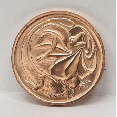 AUSTRALIA 1990 . TWO 2 CENTS COIN . FRILLED NECK LIZARD
